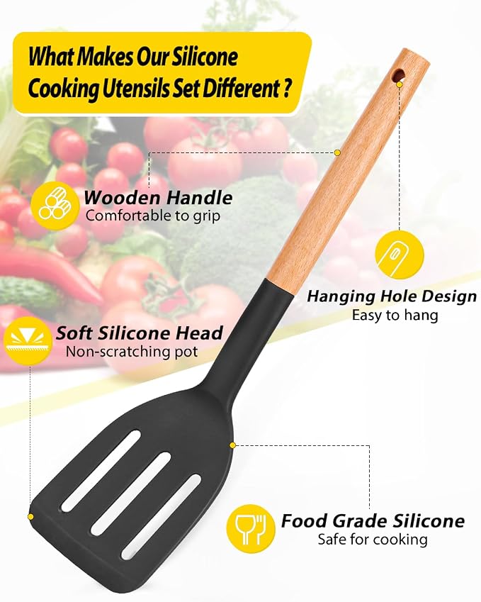 Pack of 4 Silicone Cooking Utensils Set, Non Stick Solid Spatulas and Heat - Image 2