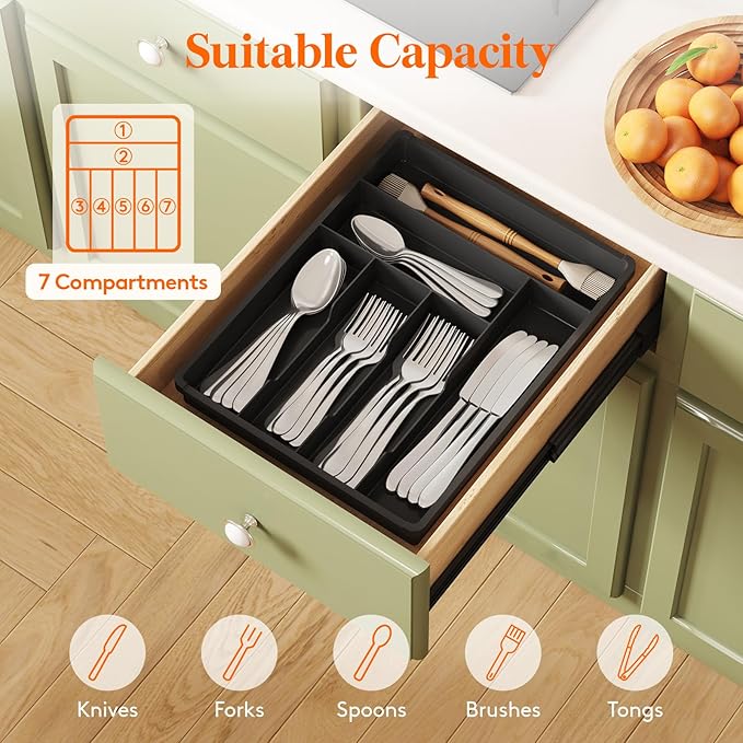 Lifewit Silverware Drawer Organizer Tray, Plastic Cutlery Storage - Image 4