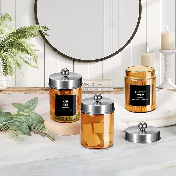 3 Pack Apothecary Jar Canisters Bathroom Vanity Organizer - Image 6