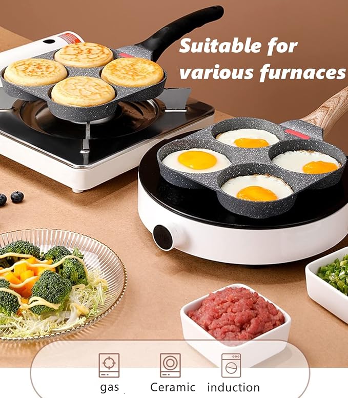 HUPECHAM 4-Cup Egg Pan Nonstick, and Granite Egg Frying Pan, Versatile - Image 4