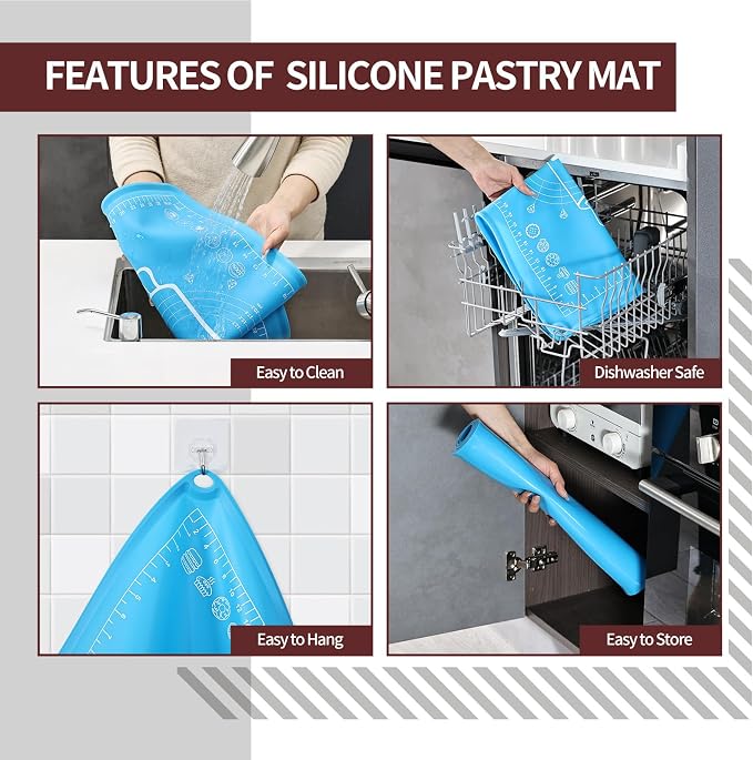 Silicone Baking Mat 20"L x 28"W, Extra Thick Dough Rolling Pad - Image 7