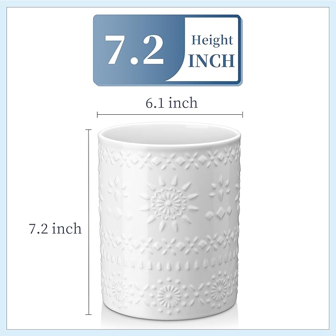 LOVECASA Extra Large Kitchen Utensil Holder, 7.2" Ceramic Farmhous Utensil - Image 2