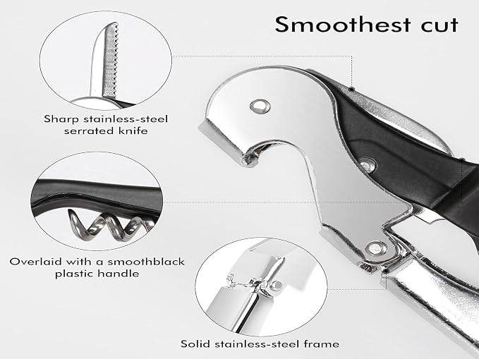 Professional Waiter Corkscrew Wine Openers Set, Heavy Duty Stainless Steel - Image 4