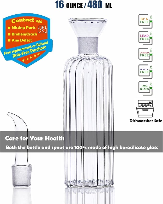HAIZEEN 16 oz/480ml Non-Drip Olive Oil Dispenser Bottle 100% Glass Oil Carafe - Image 2