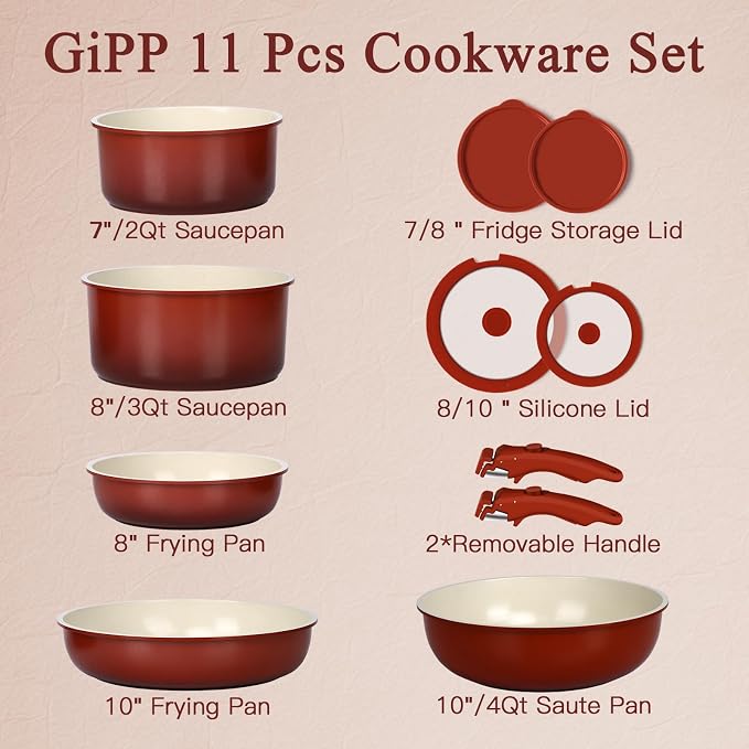 GIPP 11PCS Ceramic Pots and Pans Set Non Stick, Nonstick Cookware Set - Image 3
