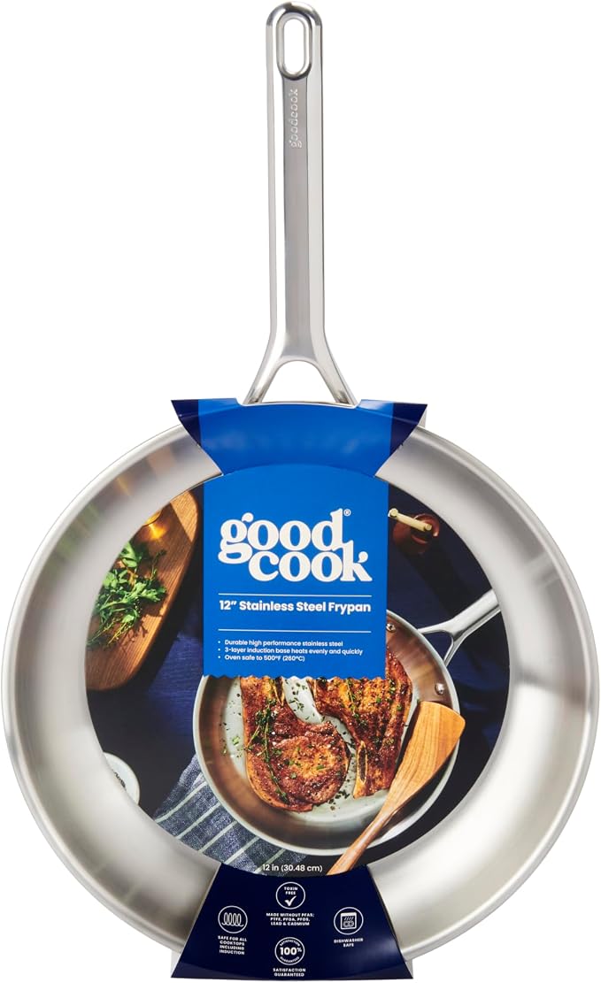 GoodCook Stainless Steel Fry Pan 12-Inch, Oven-Safe to 500F & Induction-Safe - Image 9