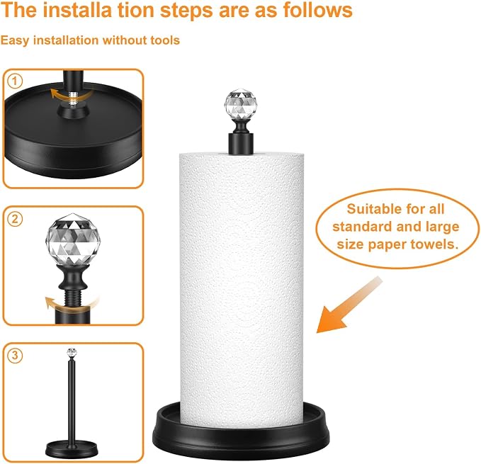 KASUNTO Paper Towel Holder, Steel Paper Towel Holder Countertop - Image 4