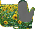 Vintage Sunflower Oven Mitts and Pot Holders Sets Flower Oil Painting Silicone by Unknown