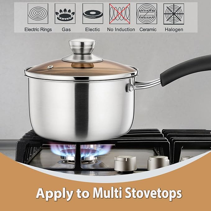 P&P CHEF 2 Quart Saucepan Small Pot, Stainless Steel Saucepan - Image 3