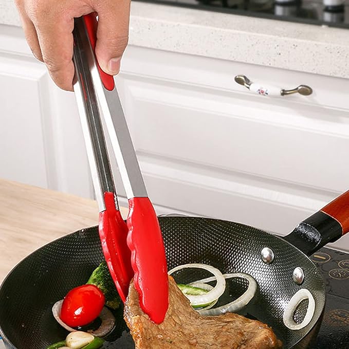 ZHIYE 4Pcs Silicone Tongs, Kitchen Tongs 7” Non-slip & Easy Grip Stainless - Image 3