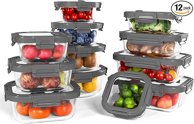 12-Pack Glass Containers with Tempered Lids – Borosilicate, Dishwasher Safe by BOROHOUSE