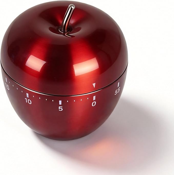 Stainless Steel Apple Kitchen Timer, Mechanical 60-Minute Manual Countdown by Unknown