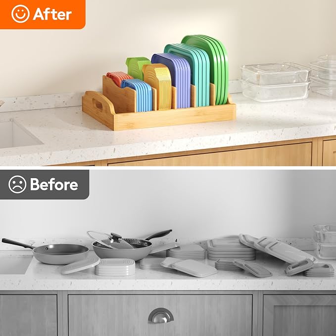 Lifewit Bamboo Lid Organizers for Inside Cabinet, Food Storage Container Lid - Image 8