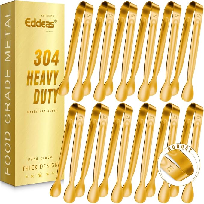 12 PCS Small Serving Tongs, Stainless steel Small Kitchen Tiny Food Tongs by Eddeas