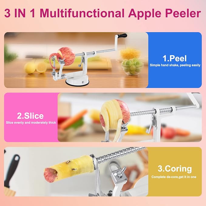 Apple Peeler, Slicer Corer Potato Peelers 3 In 1, Stainless Steel Heavy Duty - Image 3