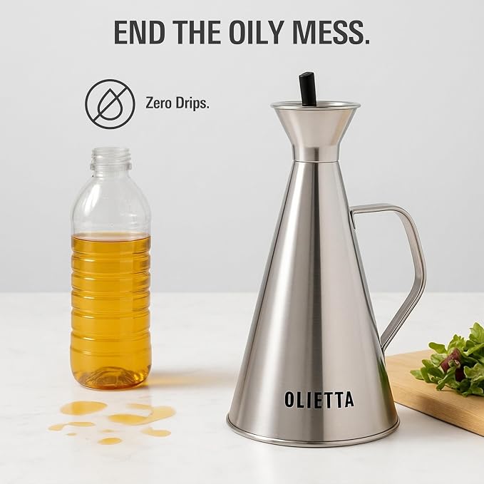Olive Oil Dispenser Bottle Olietta Stainless Steel Non Drip Leak Proof No Mess - Image 2