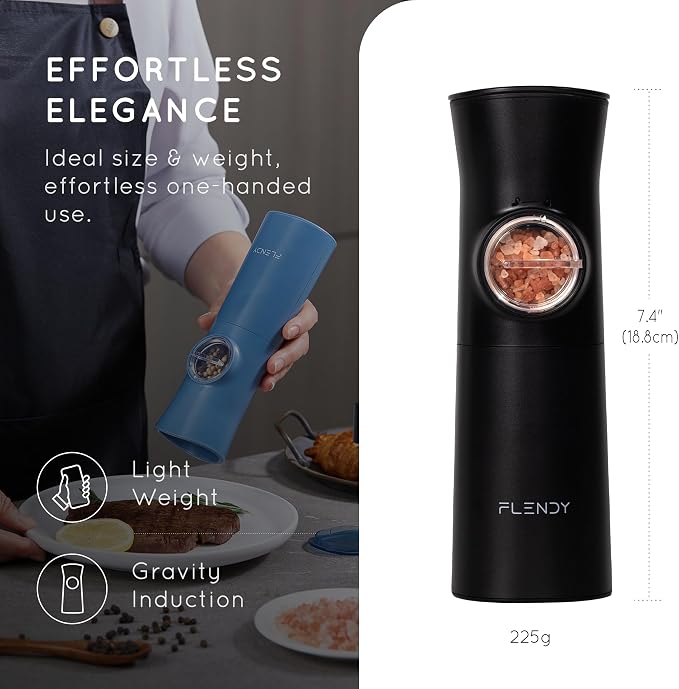 Flendy Gravity Electric Salt and Pepper Grinder Set Rechargeable, Automatic - Image 3