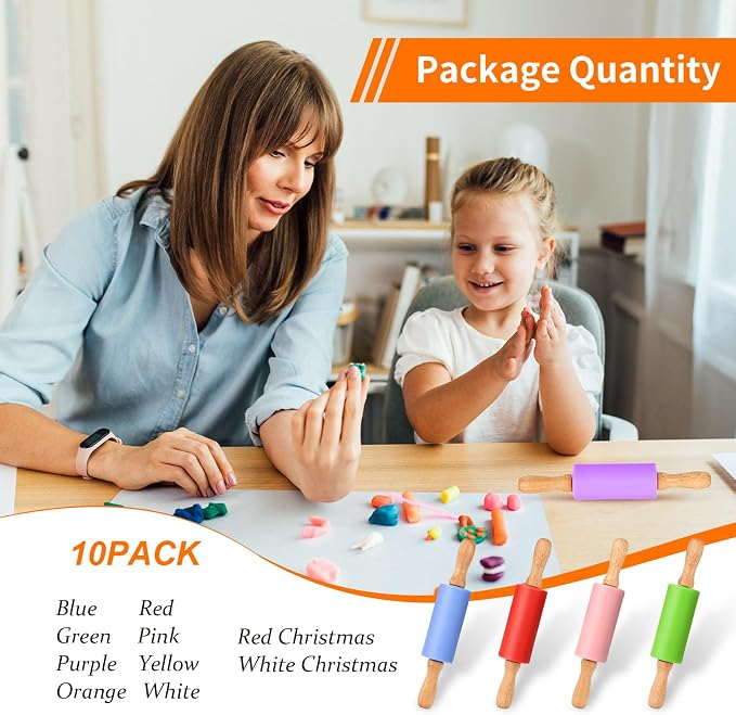 Mini Silicone Rolling Pin for Kids, Non-stick Surface Wood Handle, 9 Inch 10 - Image 6