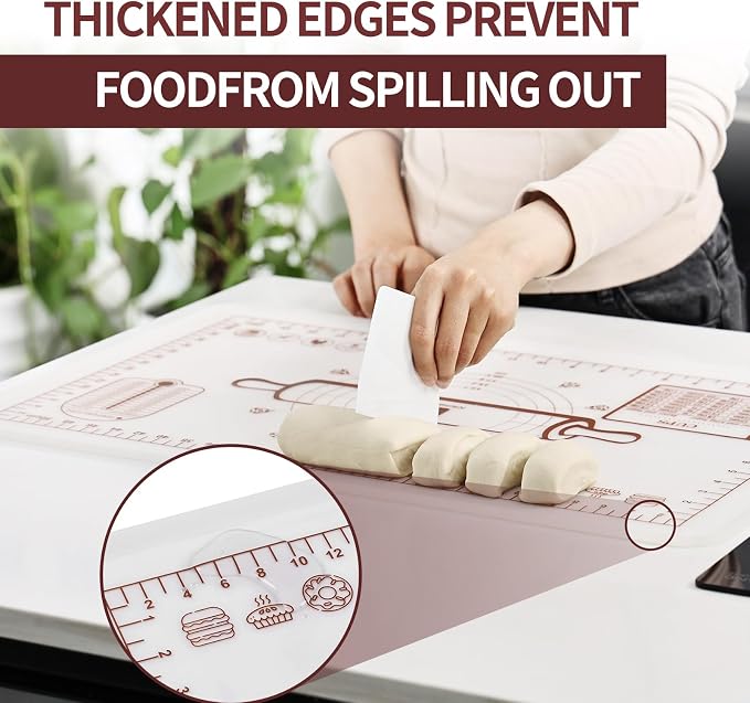 Silicone Baking Mat 20"L x 28"W, Extra Thick Dough Rolling Pad - Image 3