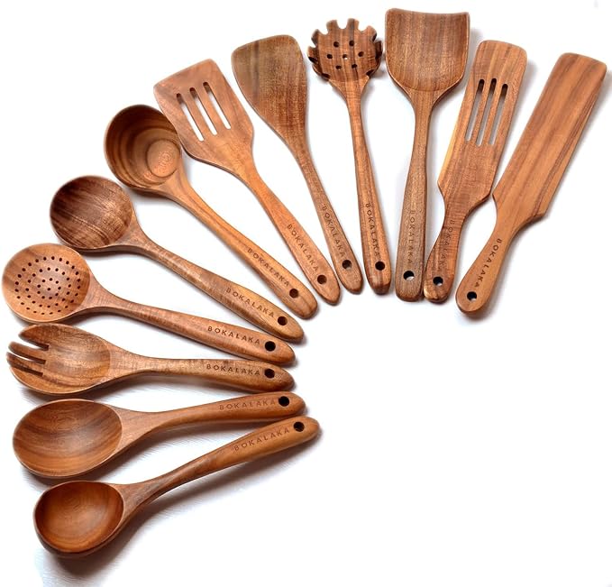 12 Pack Wooden Spoons for Cooking by BOKALAKA