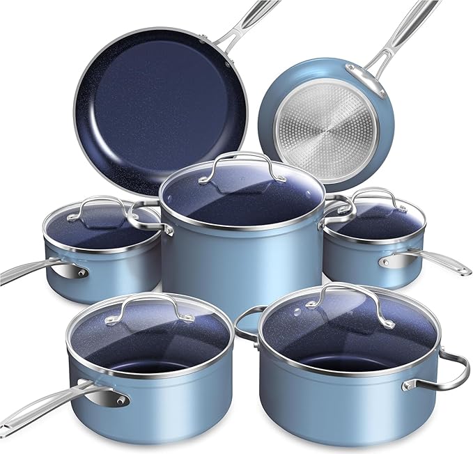 Nuwave Healthy Duralon Blue Ceramic Nonstick Cookware Set, Diamond Infused by NuWave