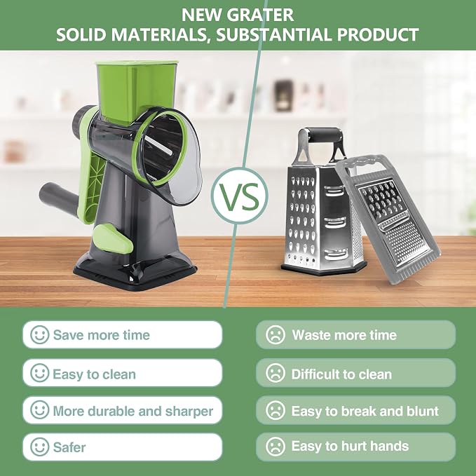 Rotary Cheese Grater with Handle-Versatile Cheese Grater Non-Slip Suction Base - Image 4