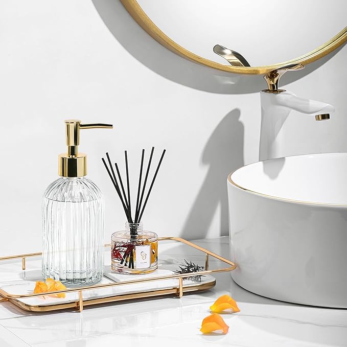 14Oz Gold Pump Glass Soap Dispenser, - Image 2