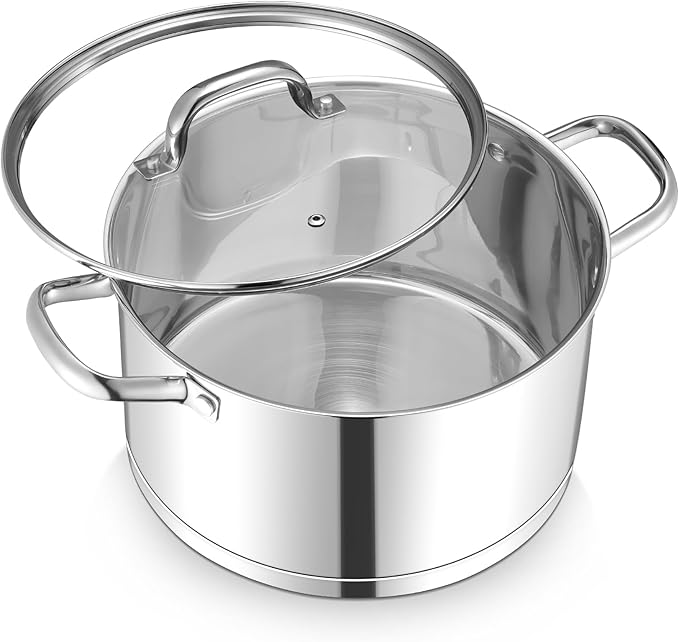 TeamFar 8QT Stock Pot with Lid, Stainless Steel Tri-ply Bottom Cooking Pot by TeamFar