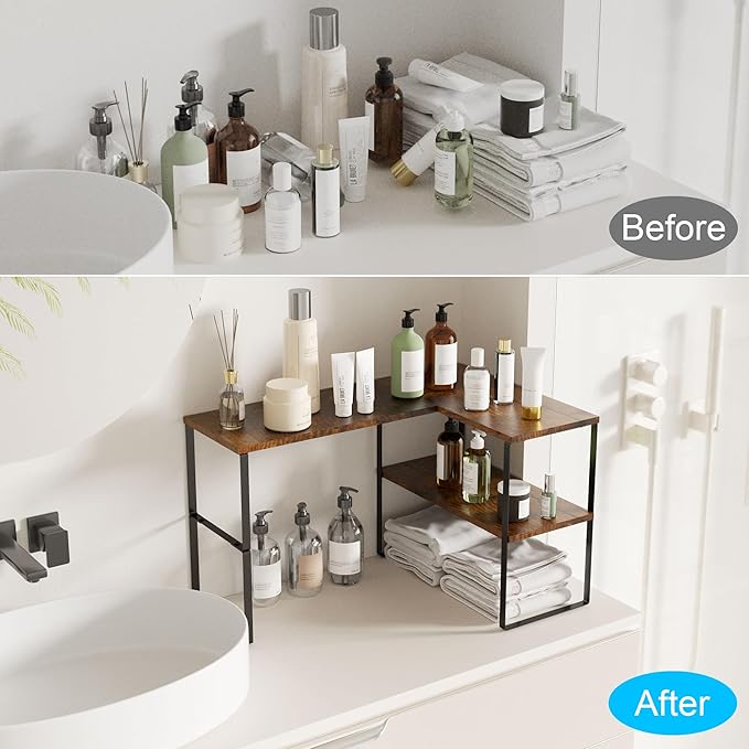 Golener Countertop Organizer Corner Shelf, 2 Tier Adjustable Stackable Corner - Image 5