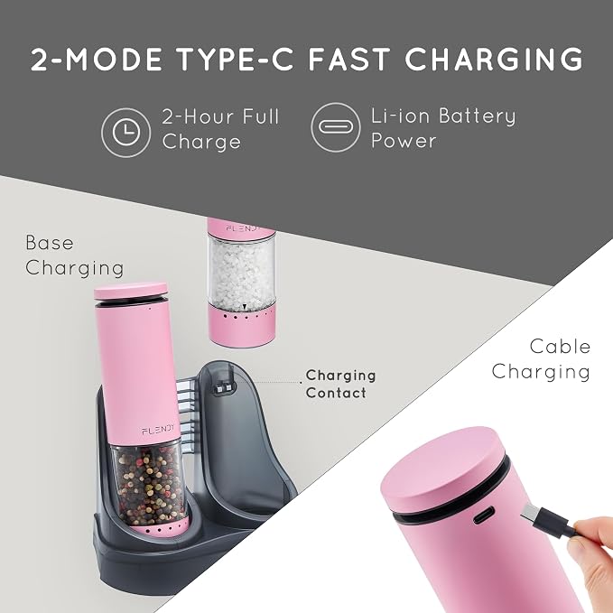 Flendy Electric Salt and Pepper Grinder Set Rechargeable, Automatic Salt and - Image 5