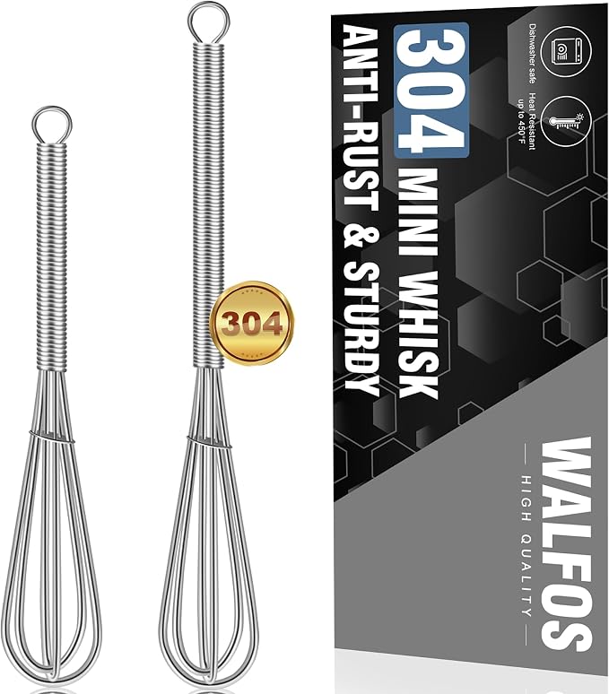 Walfos Mini Whisks Stainless Steel, Small Whisk 2 Pieces, 5in and 7in Tiny Whisk by Walfos