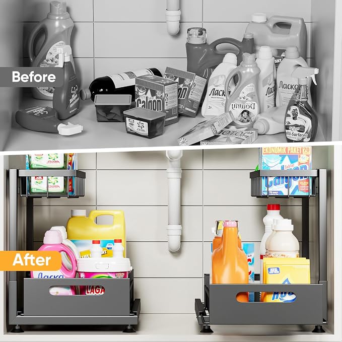 Saydear Under Sink Organizer Storage 2-Tier Premium Metal Pull-Out Kitchen - Image 3