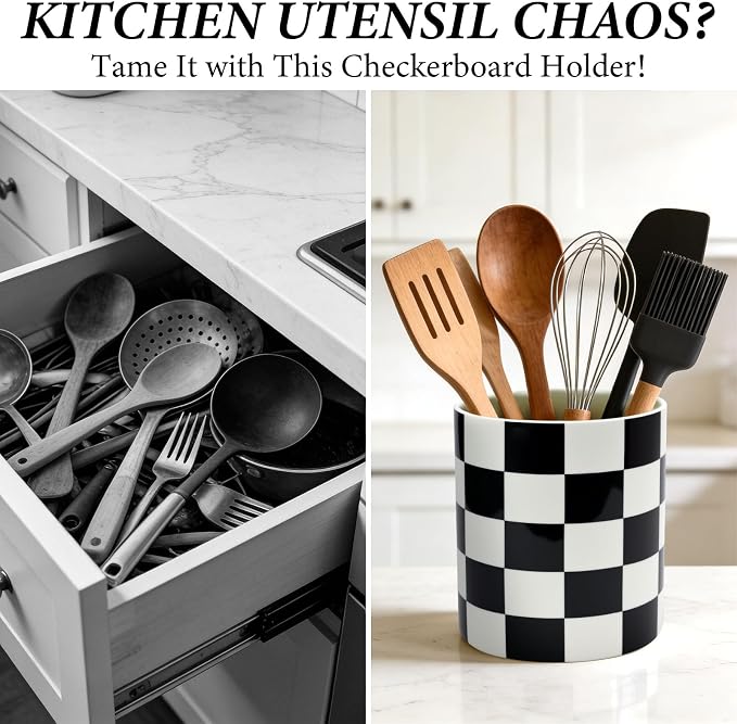 Utensil Holder for Kitchen Counter 7.2" Ceramic Utensil Holder Deep and Stable - Image 5