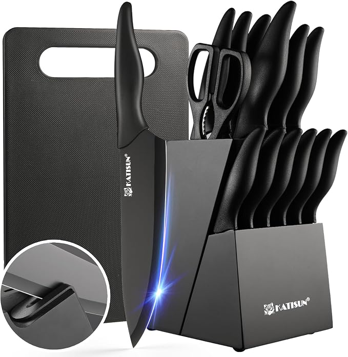 16 Pieces Kitchen Knife Block Set by KATISUN