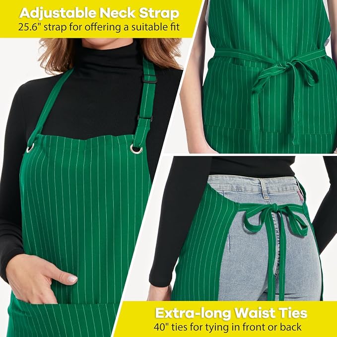 ROTANET Stripe Stretch Apron for Men Women Chef Big and Tall Large Striped - Image 5