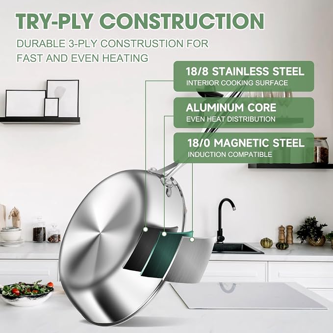 3 Ply Stainless Steel 11-Piece Cookware Set - Image 6