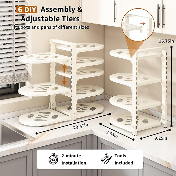 Adjustable Heavy Duty Pots and Pans Organizer Under Cabinet, 8-Tier Pot and Pan - Image 3
