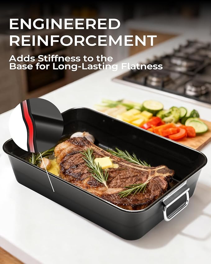 Turkey Roasting Pan with Rack Non stick Carbon Steel Roaster 16x11 Inch - Image 4