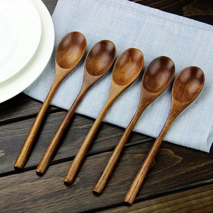 AOOSY Spoons, Wooden Spoons for Eating, 6 Pieces Japanese Natural Soup Spoons - Image 2