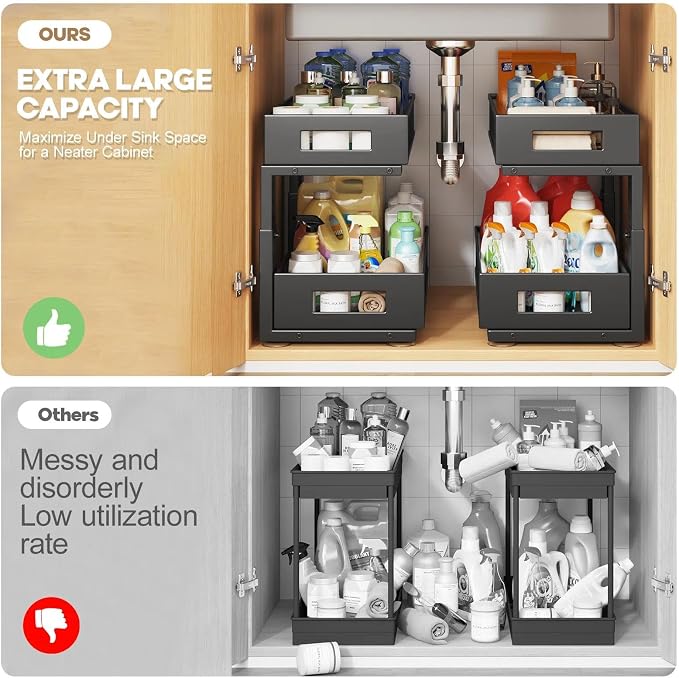 2 Packs 17IN Depth Under Sink Organizer, 2-Tier Pull Out Cabinet Organizer - Image 3