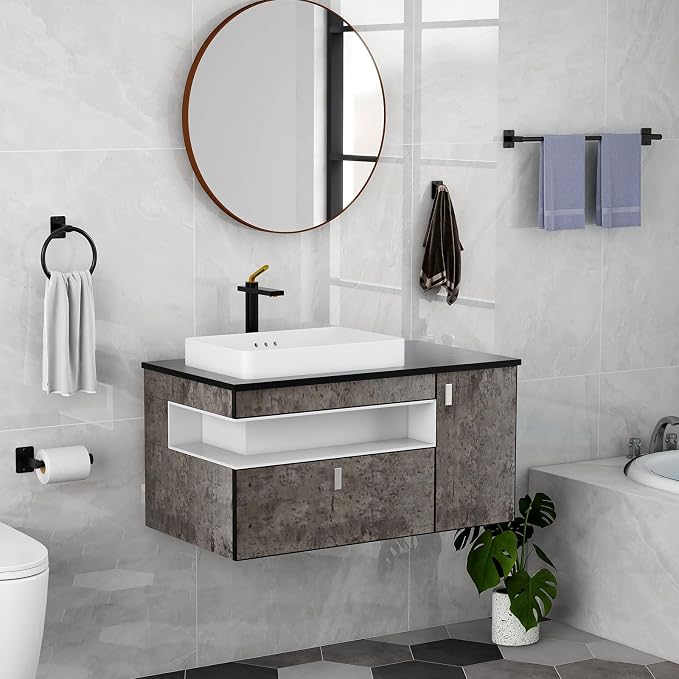 Matte Black Bathroom Accessories Set, KLJKPA 4 Pieces Bathroom Hardware Set - Image 6