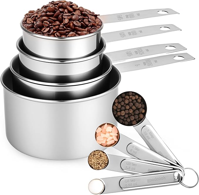 Measuring Cups and Spoons Set, Stainless Steel 8 Piece Nesting Measuring Tools by Strelitsia