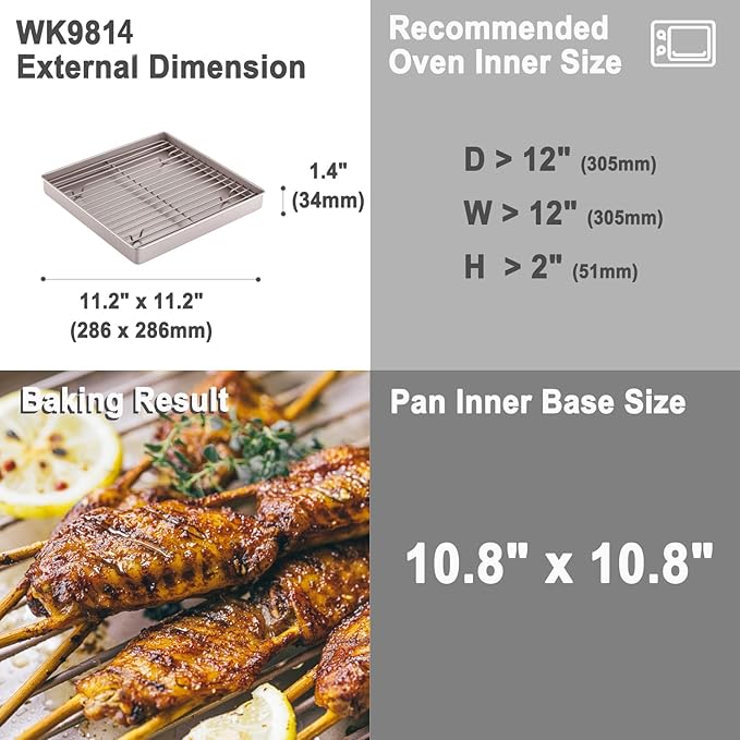 CHEFMADE Roasting Pan with Rack, 11-Inch Non-Stick Square Shallow Dish Sheet - Image 2