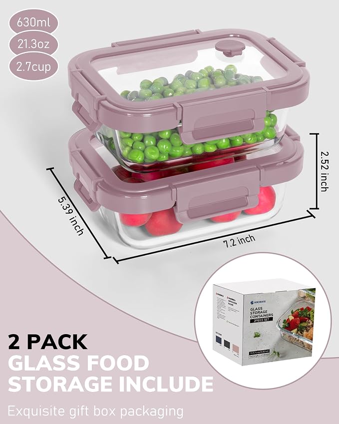 2-Pack Glass Food Storage Containers - Image 2