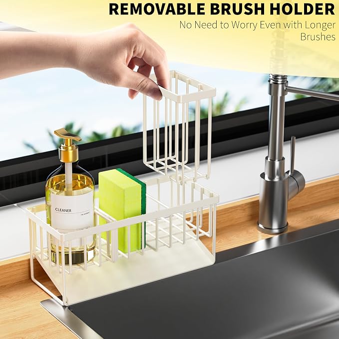 Cisily Off White Sponge Holder for Kitchen Sink, Sink Caddy Organizer - Image 4