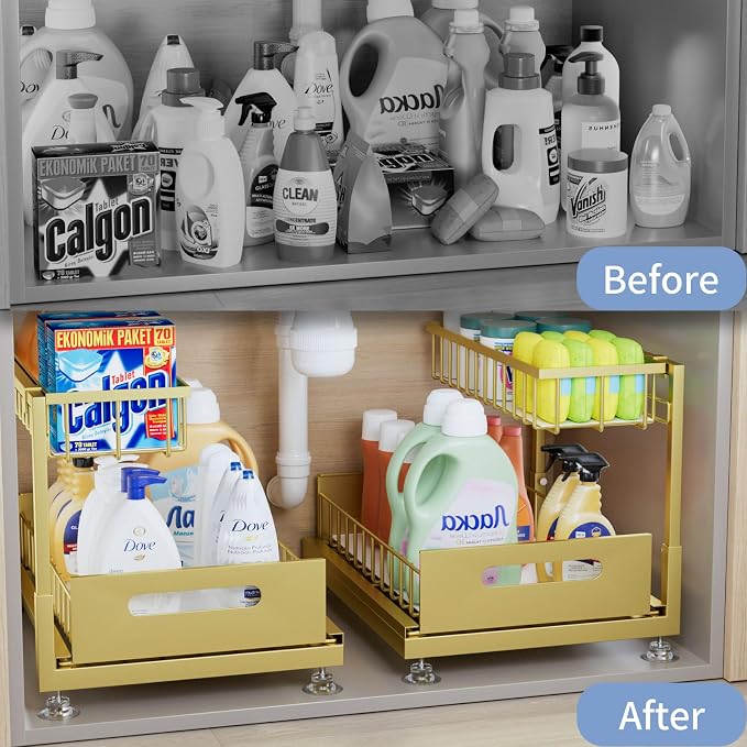 Saydear Under Sink Organizer Storage 2-Tier Premium Metal Pull-Out Kitchen - Image 2
