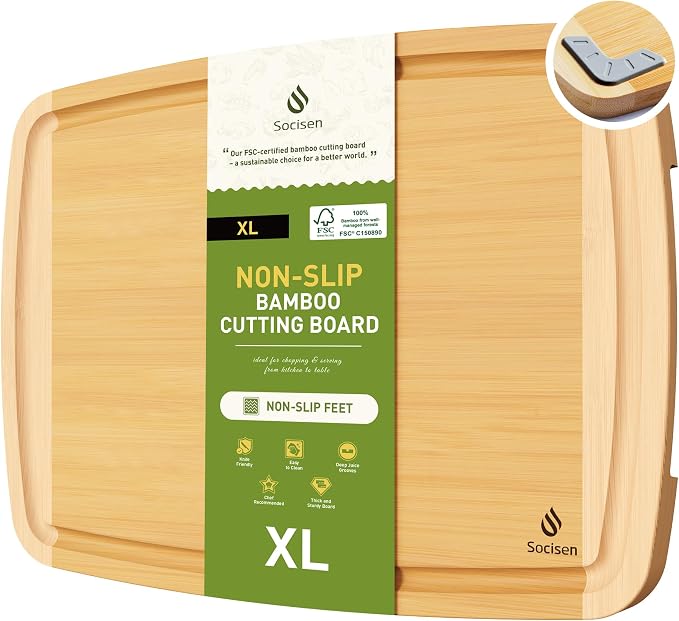 Bamboo Cutting Board Set Non Slip Feet Over Sink Acrylic Counter Lip Glass by Socisen