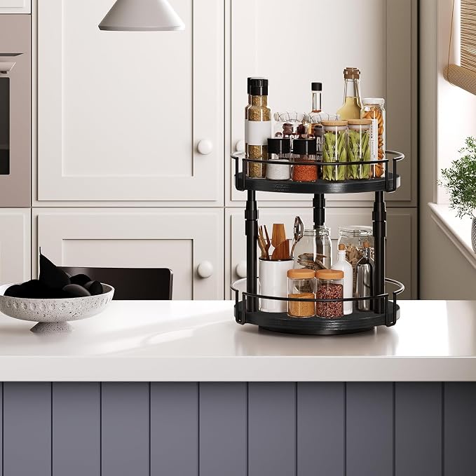 HOOBRO Lazy Susan Organizer Spice Rack, 2-Tier Height Adjustable Rotating Lazy - Image 6