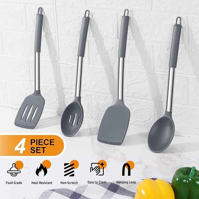 Cooking Utensils Set of 4, E-far Silicone Kitchen Utensils - Image 3