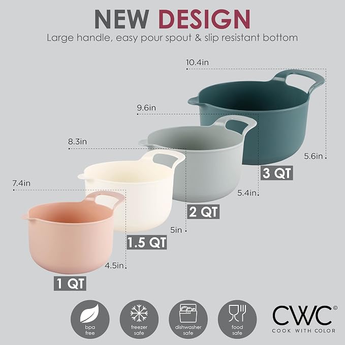 COOK WITH COLOR Nesting Plastic Mixing Bowl Set with Pour Spouts and Handles - Image 7